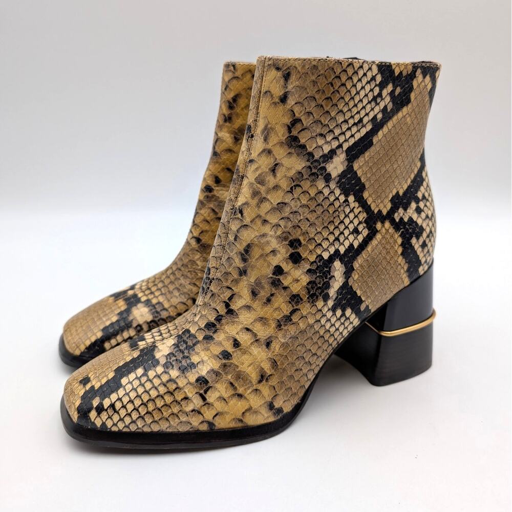 Tory Burch Ruby Snake Embossed Bootie Square Toe Womens Natural Size US6M EU36